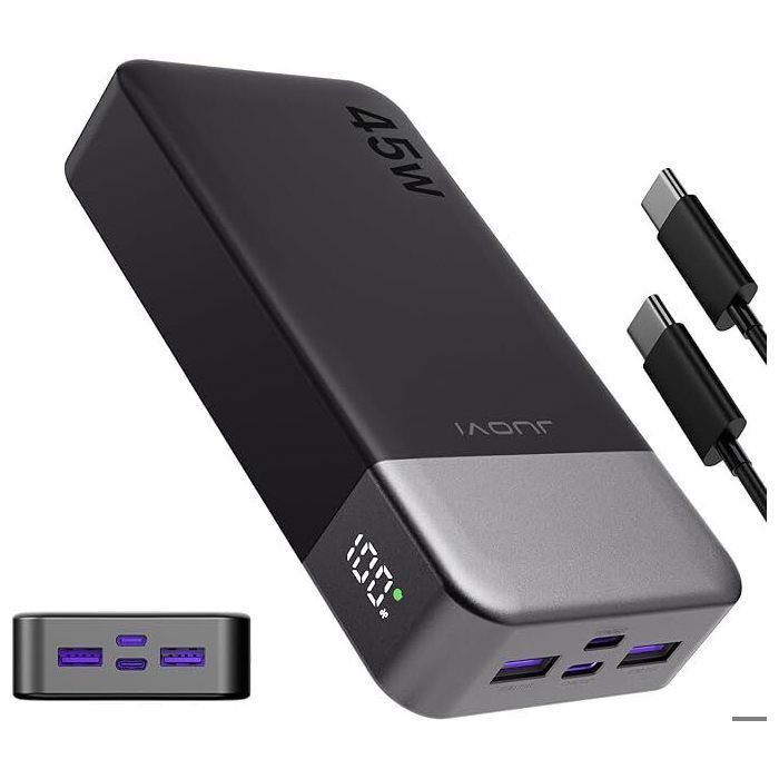 Batterie Externe 20000mAh 45W JUOVI Charge Rapide Power Bank 4 Ports USB-C PD & QC Écran LED Compatible Samsung iPhone Noir