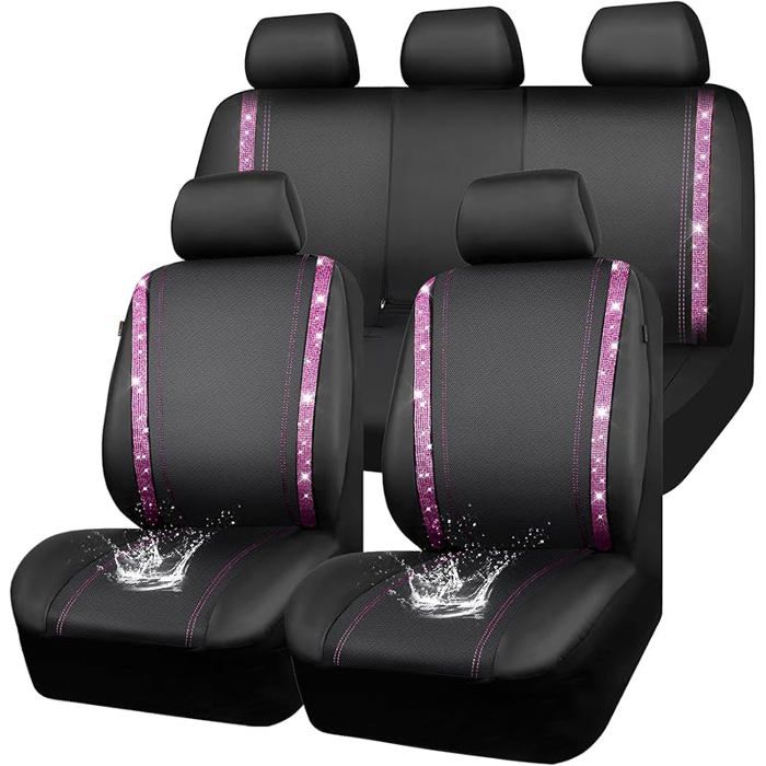 Housses siège Voiture en Cuir imperméable Bling Diamant Brillant Cristal Scintillant Universel pour 95% de Ensemble Complet