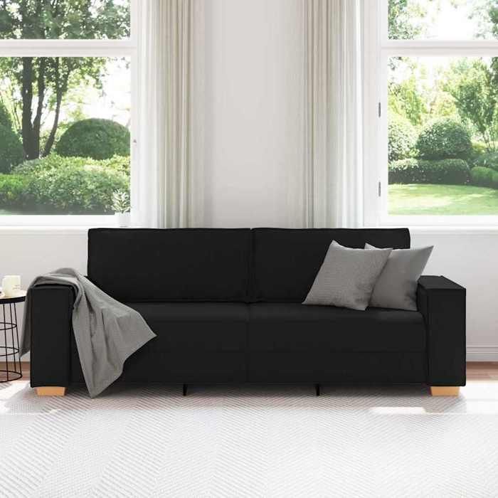 （Noir）Siège de Salon - Canapé 3 places Noir 220x78x84 cm Tissu - Sofa-canapé hfs44838