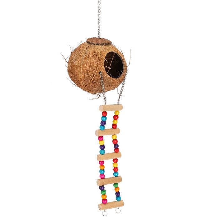 Shipenophy Nid de perroquet en coque de noix de coco Nid doiseau en forme de cosse de noix de coco animalerie jouet
