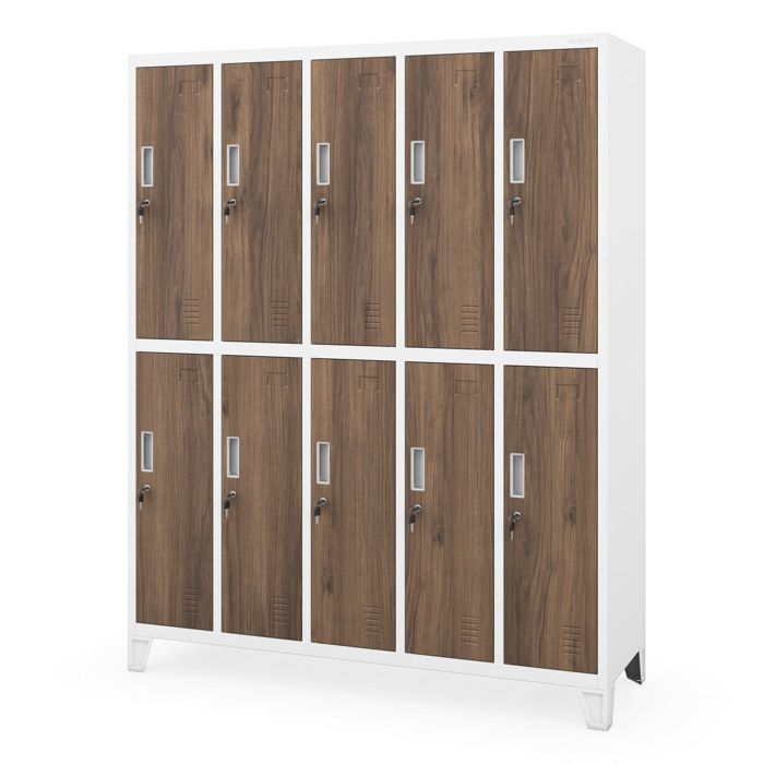 Armoire de rangement pour vêtements de sécurité à 10 portes blanche / noyer : Eco Design BARTEK 1360 x 1720 x 450 mm
