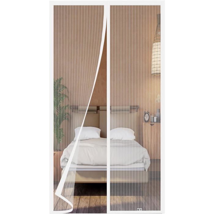 Moustiquaire Magnétique pour Porte-Fenêtre 140x220 cm Rideau Anti-Moustiques pour Balcon et Porte Coulissante Blanc