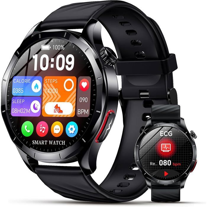 Montre connectée homme ECG + HRV 1 43 AMOLED tension artérielle SOS suivi santé 24/7 SpO₂ IP68