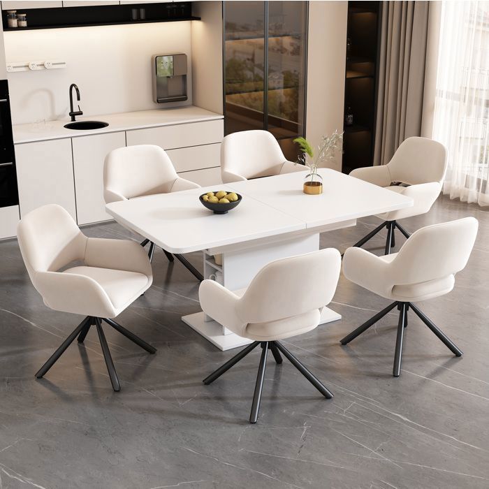 WOVREO Lot de 6 chaises de salle à manger pivotantes en velours beige avec accoudoirs et pieds en métal noir