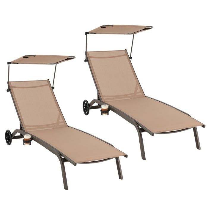 COSTWAY Lot de 2 Chaise Longue de Jardin Inclinable Pliable avec 6 Dossier Réglable Auvent Rotatif 2 Roulettes 150 kg COSTWAY Lot de 2 Chaise Longue de Jardin Inclinable Pliable avec 6 Dossier Réglable Auvent Rotatif 2 Roulettes 150 kg
