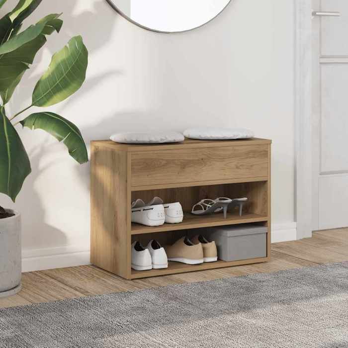 Banc à chaussures - vidaXL - (1 pc) - Support chaussures - Meuble à chaussures - bois dingénierie - chêne artisanal - 60 x 30 x 45