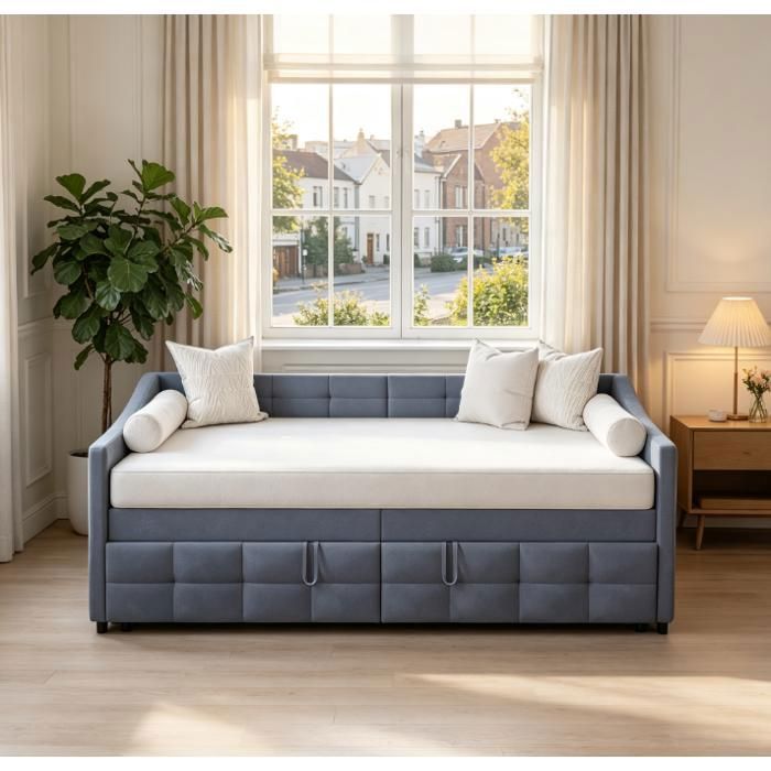 Canapé lit convertible 90/180 x 200 cm clic clac avec sommier à lattes lit gigogne extensible en velours gris