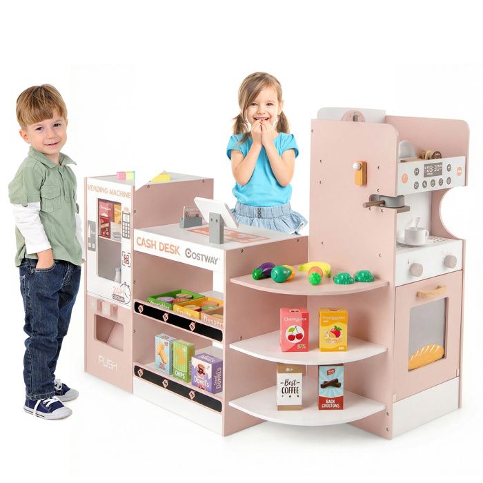 Marchande Enfant - COSTWAY - 30 Accessoires Distributeur Automatique Caisse Cafetière Four Étagères Bois Cadeau Enfant 3 Ans+ Marchande Enfant - COSTWAY - 30 Accessoires Distributeur Automatique Caisse Cafetière Four Étagères Bois Cadeau Enfant 3 Ans+