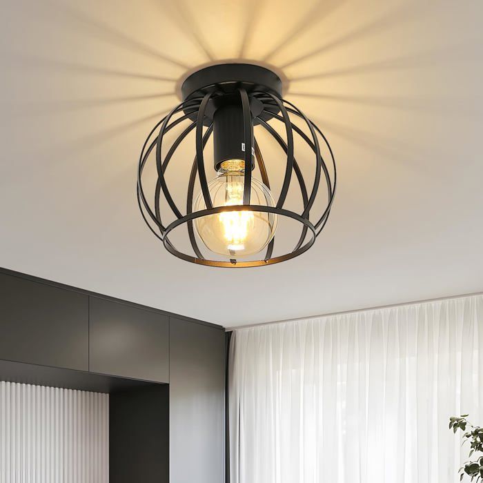 Plafonnier Industrielle en Métal Cage Lustre Vintage E27 (Noir) Lampe de Plafond Rétro Design pour Couloir Chambre Noir LUSTRE Plafonnier Industrielle en Métal Cage Lustre Vintage E27 (Noir) Lampe de Plafond Rétro Design pour Couloir Chambre Noir LUSTRE