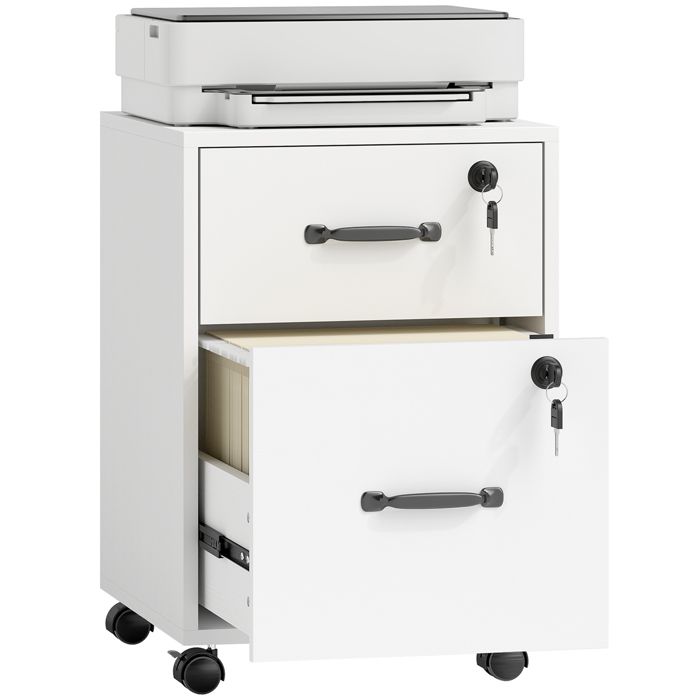 Caisson bureau - HOMCOM - 2 tiroirs - documents suspendus format lettre - bois - 40 x 40 x 54 1 cm - blanc Caisson bureau - HOMCOM - 2 tiroirs - documents suspendus format lettre - bois - 40 x 40 x 54 1 cm - blanc