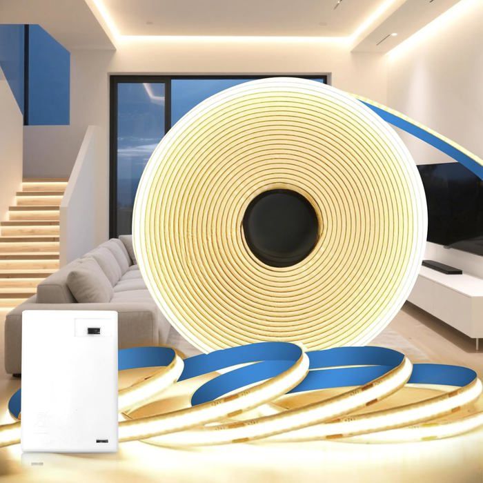 Ruban LED 1M Pile Batterie Bande LED COB à Piles Blanc Naturel 4000K 320LED/M Lumineuse 5V Adhésive Bandeau à Alimentation
