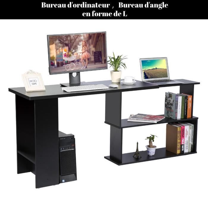 Bureau D'angle Rotatif HOMCOM 180° - 117x82x74 Cm, Avec Bibliothèque, Tiroir Et Placard, Blanc