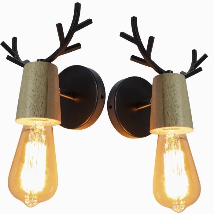 Misu Moderne Luminaire Applique Murale Bois Antler Pour Chambre E27 Fer 2pcs Cdiscount Maison