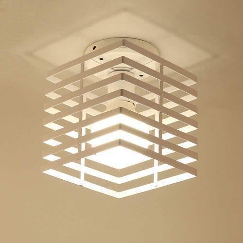 MOGOD Plafonnier Industrielle en Métal Cage Blanc - Lustre Suspension Rétro - E27 Luminaire pour Chambre Couloir Escalier