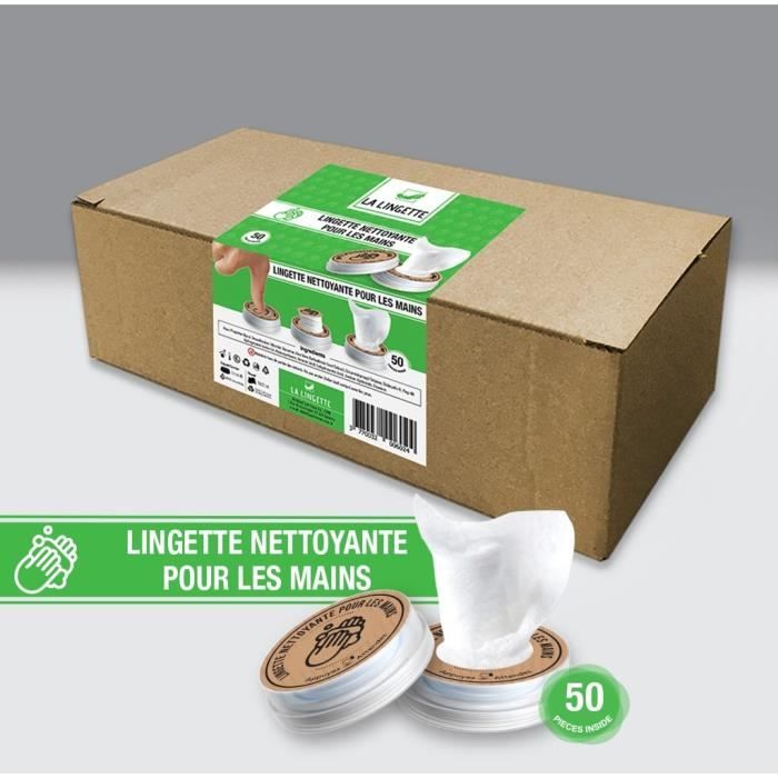 EL COM 50 Grandes Lingettes Main et Multi-usages, Emballage individuel Capsules, 100% Recyclable, Biodégradable, Très Résistante