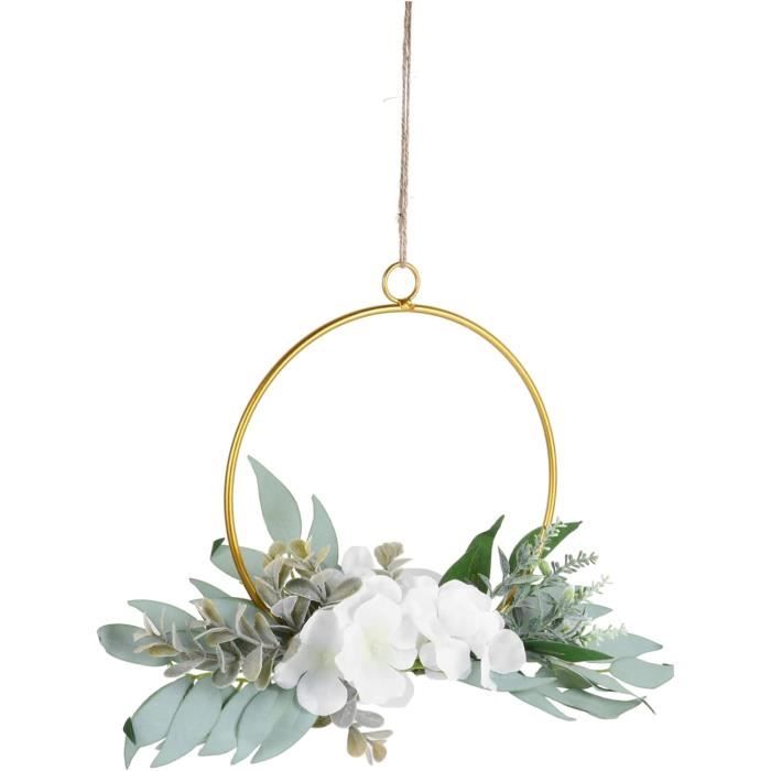 Couronne De Porte En Eucalyptus Séché Avec Anneau Métal - Décoration Printanière Pour Porte D'entrée, Fenêtre Ou Cheminée