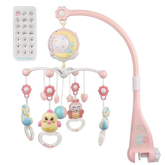 Mobile Pour Lit De Bebe Musical Avec Lumieres Et Musique Rotatif Avec Projecteur Avec Telecommande Rose Cdiscount Pret A Porter