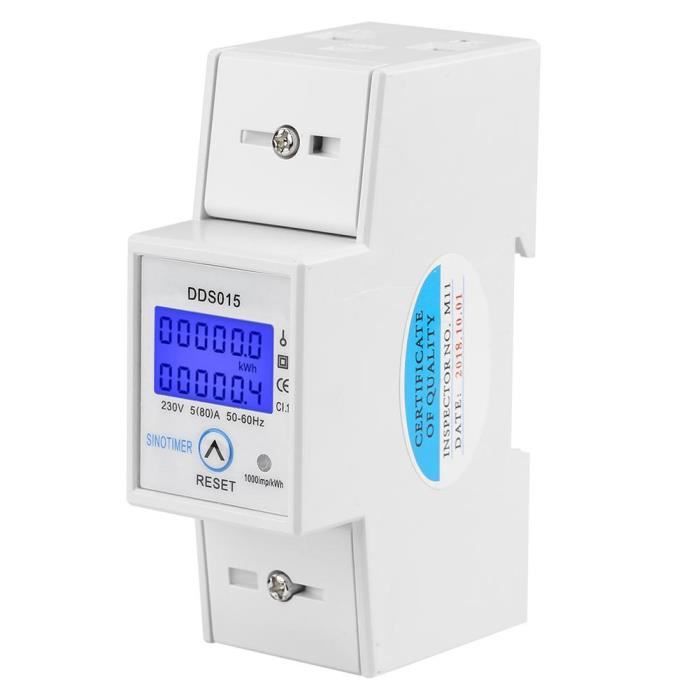 Compteur d'énergie monophasé LCD Wattmètre Montage sur rail DIN DDS015 5-80A 230V 50Hz