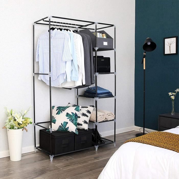 Oui Armoire Penderie Chambre Tissu Pas Cher Noir Structure Stable En Metaux 172 105 43cm Achat Vente Meuble A Chaussures Oui Armoire Penderie Chambr Cdiscount