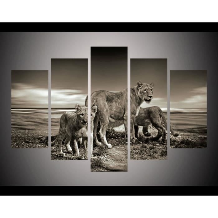 Animaux Sauvages Lion Picture Hd Peinture Imprimee En Toile Peinture A L Art Modulaire 5 Pcs Decoration Interieure 150cm Unframed Achat Vente Tableau Toile Cdiscount