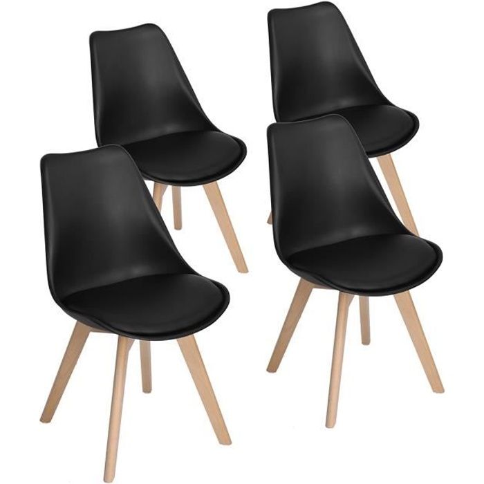 Lot de 2 chaises en bois et simili cuir noir Nigan - Maison