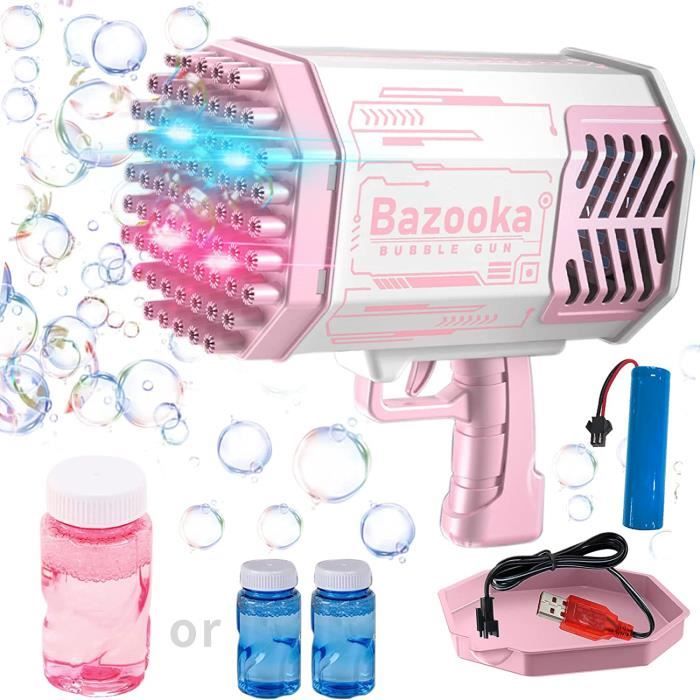 JONRRYIN Pistolet à Bulles 69 Trous Gatling - Souffleur Automatique Portable Avec 2 Bouteilles De Savon, Idéal Pour Enfants (Violet)