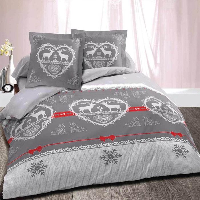 Parure De Lit Double Wajade - Motif Floral Gris Réversible - Couette 200x200 Cm + 2 Taies - Tissu Doux Toutes Saisons