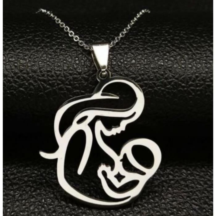 Collier Pendentif Mere Maman Allaite Bebe Enfant Argente Achat Vente Sautoir Et Collier Collier Pendentif Mere Mama Femme Adulte Bebe Acier Soldes
