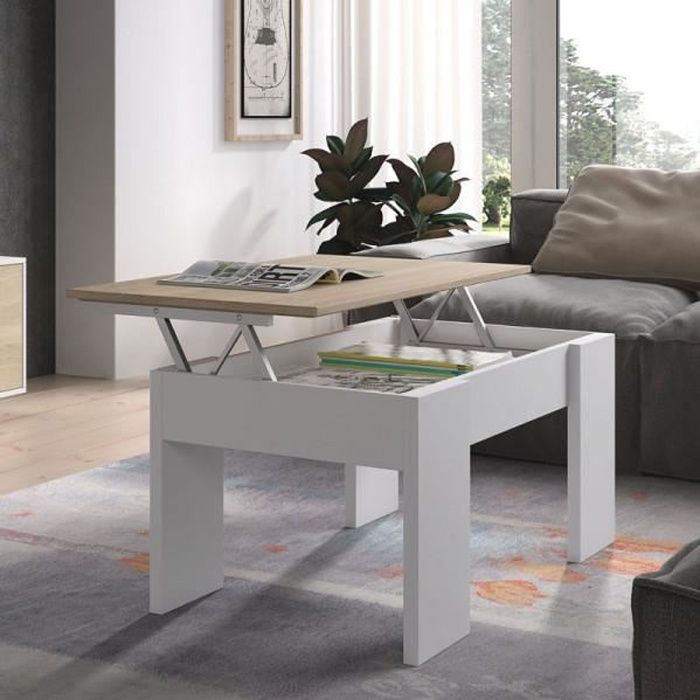 table basse relevable blanc chene clair irvine blanc bois l 100 x l 50 x h 45 cm table basse cdiscount maison