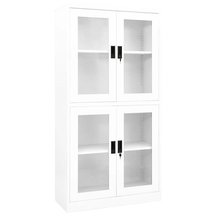 svp- moderne armoire de bureau blanc 90x40x180 cm acier et verre trempé 21925