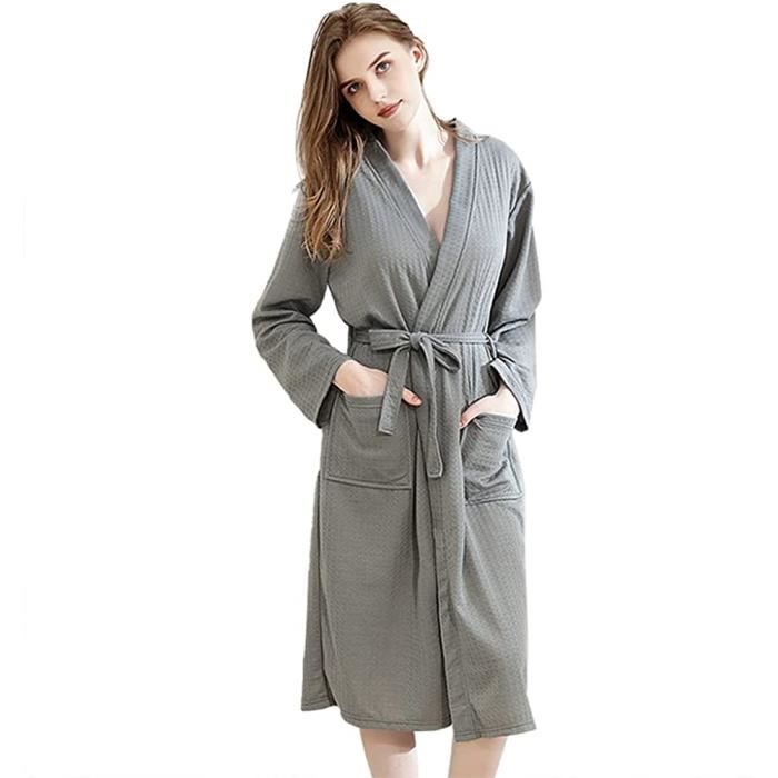 Grand noeud 100% coton peigné kimono waffle peignoir hommes femmes anthracite Grand noeud 100% coton peigné kimono waffle peignoir hommes femmes anthracite