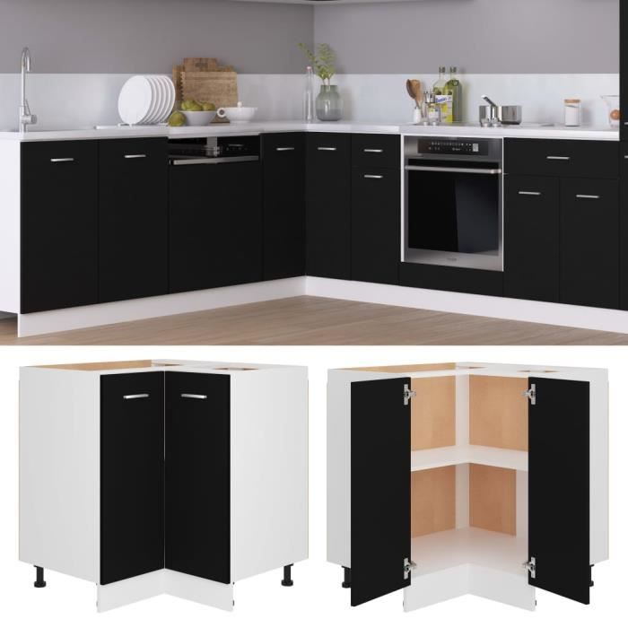 armoire d'angle beau - noir - 75,5x75,5x80,5 cm - aggloméré - meuble de cuisine