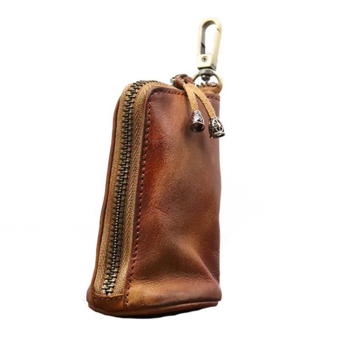 couleur marron Sac à clés en cuir véritable pour hommes, porte-clés, sac de  rangement à domicile à fermeture
