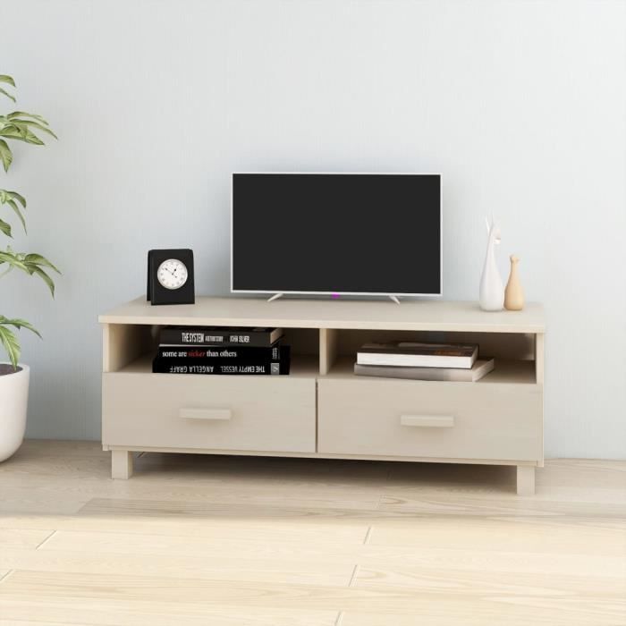 BETTEVE Meuble TV Marron miel 106x40x40 cm Bois de pin solide