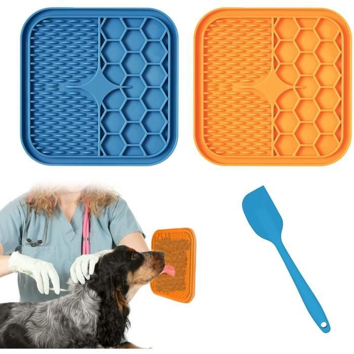 tapis de lèche chien, 2 pièces tapis de lechage pour chat sans bpa avec 1 spatule en silicone, ventouses extra fortes pour le bain