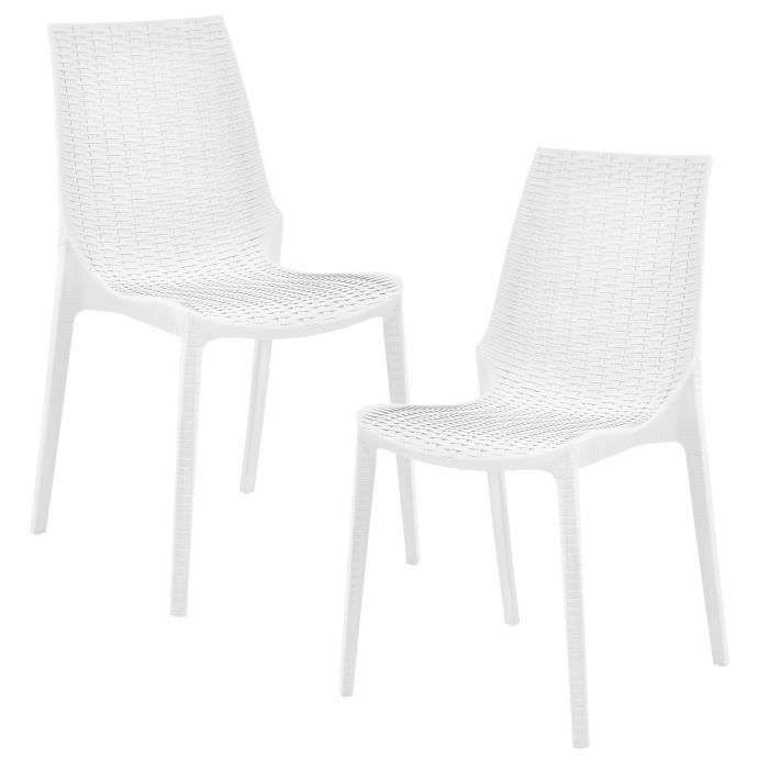 ® 2 x Meuble du jardin avec aspect du rotin plastique blanc