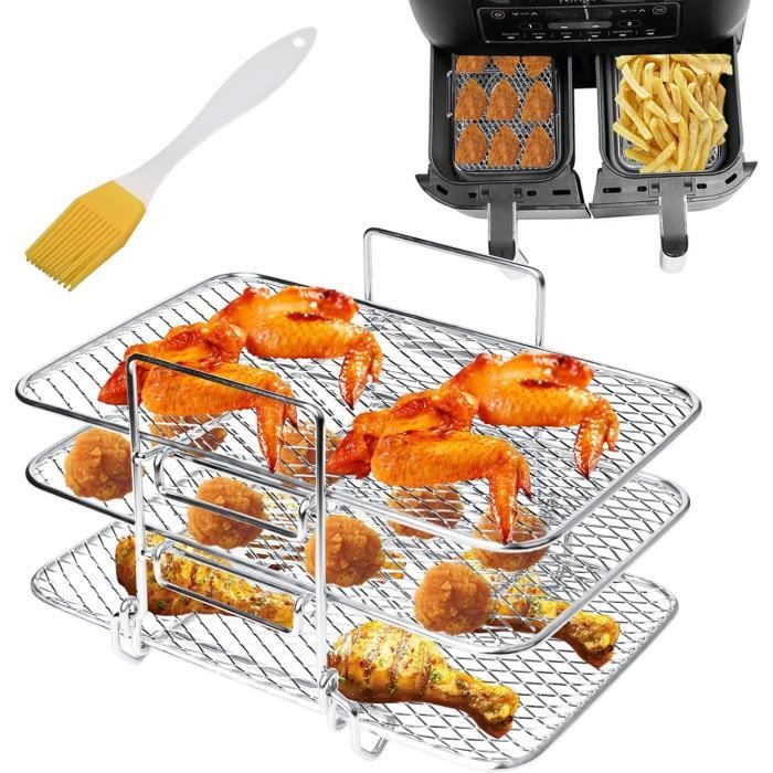 2 pezzi griglia friggitrice ad aria per Ninja Dual Zone, accessori per friggitrice ad aria, griglia in acciaio inox con spiedini, Tower, Salter e altre zone doppie