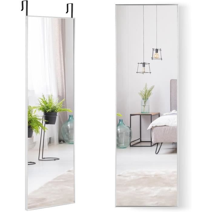 Miroir De Porte Complet 41x127cm - Cadre Aluminium Avec Crochets Réglables