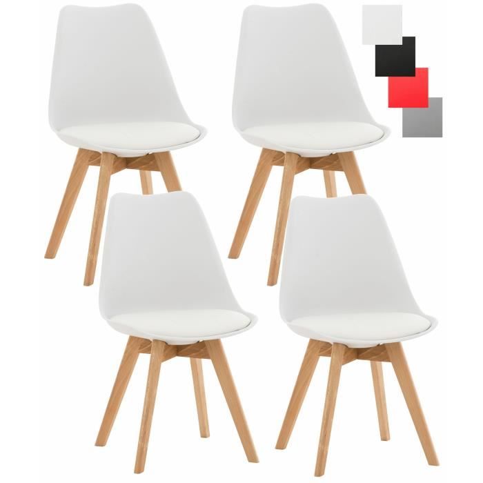 clp lot de 4 chaises de cuisine linares avec surface en plastique et revêtement en similicuir i piètement en bois de hêtre - blanc