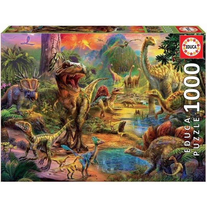 Puzzle 1000 pièces - Terre De Dinosaures - EDUCA - Animaux - Espagne - Orange