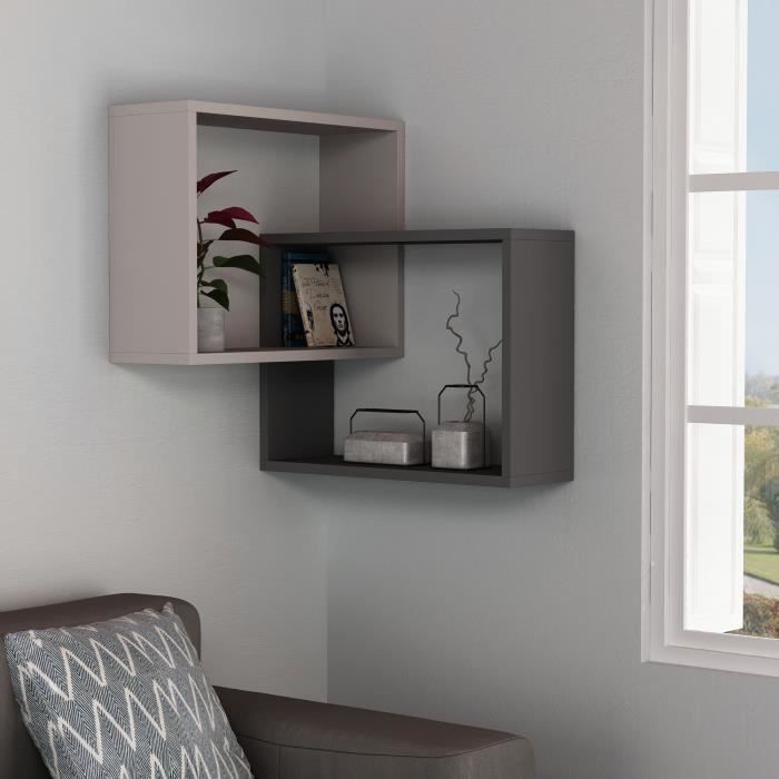 Étagère murale - EMOB - Woody Fashion - Blanc/Brun/Anthracite - 68x68x60 cm - Contemporain/Design Étagère murale - EMOB - Woody Fashion - Blanc/Brun/Anthracite - 68x68x60 cm - Contemporain/Design