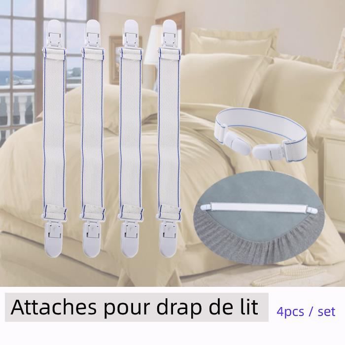 YUH 4pcs Attaches Réglables pour Drap de Lit Sangles Elastiques Housse de Matelas Coussin de