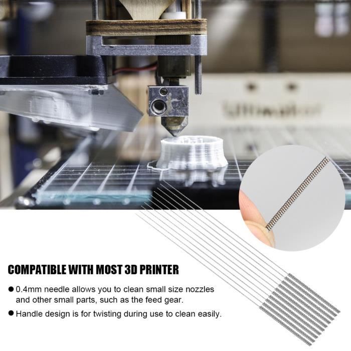 10pcs / boîte 0.4mm aiguille de nettoyage de buse pour accessoire d'imprimante  3D avec matériau métallique, conception de la - Cdiscount Informatique