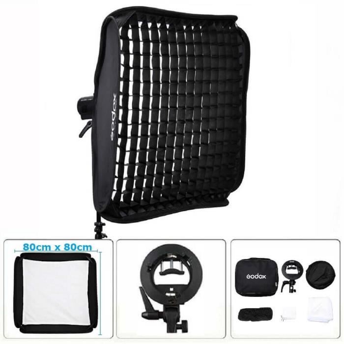 Softbox Pliable Godox 80x80 Cm Avec Grille Et Support S2 - Compatible Flash