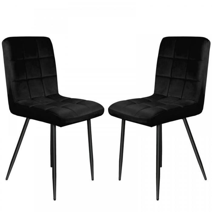 Chaise de salle à manger en velours avec pieds en fer - Noir massif - 41*39*91cm - Lot de 2