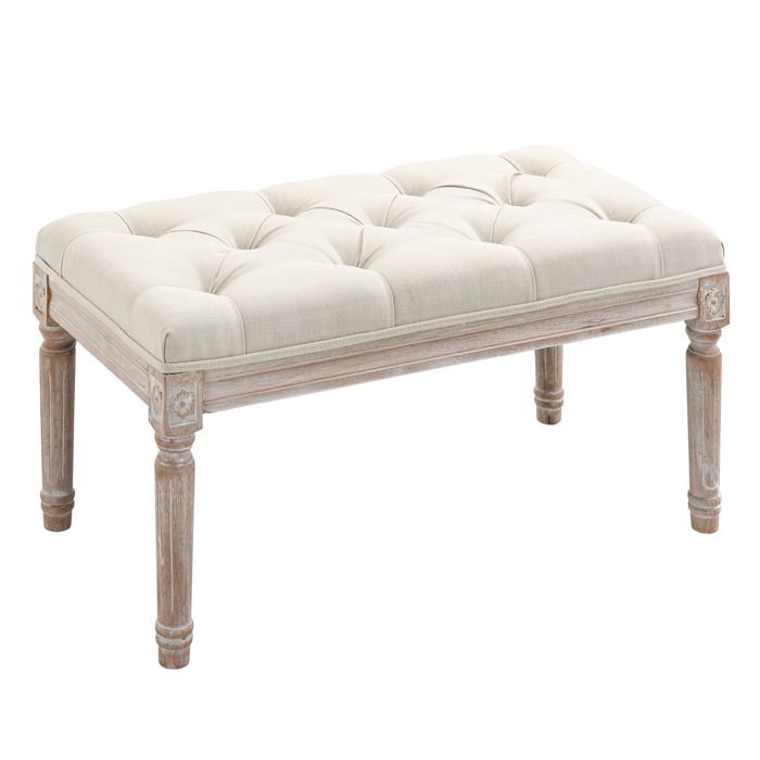 HOMCOM - Banc banquette - Polyester au toucher lin - 80x40x43cm - Beige
