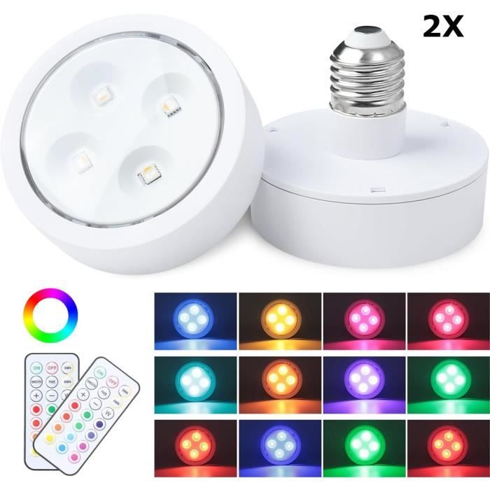 Lot de 2 Ampoule RGB, E27 ampoules à piles AA avec fonction mémoire,Dimmable à télécommandé Lampe LED sans fil pour Entrée, Cuisine