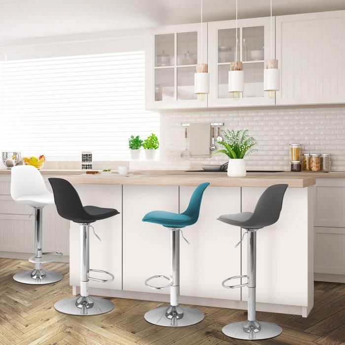 IDMARKET Lot de 4 tabourets de bar KARL mix color gris foncé bleu canard blanc et noir