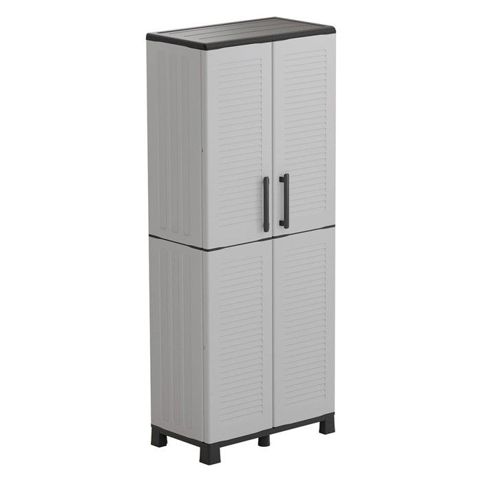 Armoire de rangement 2 portes 4 Etagères Grise 68 x 37 x H169 cm 4 pieds INTEC