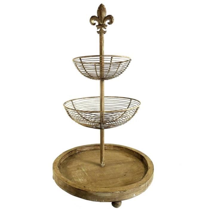 Plateau 2 Corbeilles A Fruits Et Legumes Ou Presentoir 3 Etages En Bois Et Fer Patine Beige 38x38x63cm Achat Vente Corbeille Paniere Soldes Cdiscount